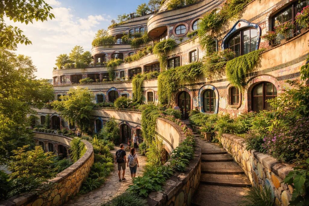 découvrez l'immeuble waldspirale à darmstadt, une œuvre architecturale unique à explorer à travers un parcours fascinant mêlant art, nature et design innovant.