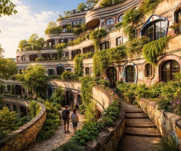 découvrez l'immeuble waldspirale à darmstadt, une œuvre architecturale unique à explorer à travers un parcours fascinant mêlant art, nature et design innovant.