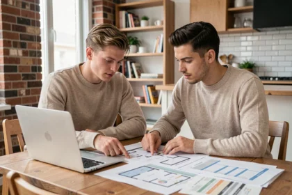 Couple analysant les plans d'un T3 pour optimiser leur budget logement en 2026