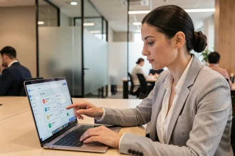 Femme professionnelle configurant les notifications et alertes sur un portail web en entreprise