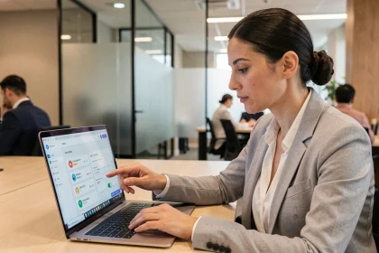 Femme professionnelle configurant les notifications et alertes sur un portail web en entreprise